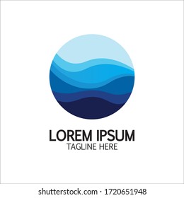 Isolated round shape logo. Blue color logotype. Flowing water image. Sea  ocean  river surface.