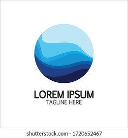 Isolated round shape logo. Blue color logotype. Flowing water image. Sea  ocean  river surface.