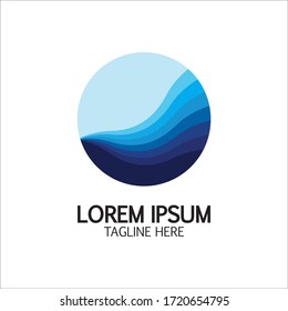 Isolated round shape logo. Blue color logotype. Flowing water image. Sea  ocean  river surface.