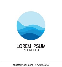 Isolated round shape logo. Blue color logotype. Flowing water image. Sea  ocean  river surface.