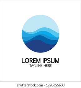 Logo de forma redonda aislada. Logotipo de color azul. Imagen de agua flotante. Superficie del río oceánico.