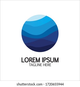 Isolated round shape logo. Blue color logotype. Flowing water image. Sea  ocean  river surface.