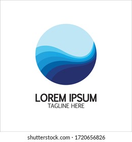 Isolated round shape logo. Blue color logotype. Flowing water image. Sea  ocean  river surface.