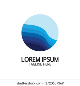 Logo de forma redonda aislada. Logotipo de color azul. Imagen de agua flotante. Superficie del río oceánico.