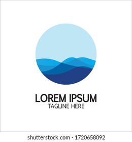 Isolated round shape logo. Blue color logotype. Flowing water image. Sea  ocean  river surface.