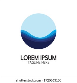 Isolated round shape logo. Blue color logotype. Flowing water image. Sea  ocean  river surface.