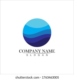 Isolated round shape logo. Blue color logotype. Flowing water image. Sea, ocean, river surface