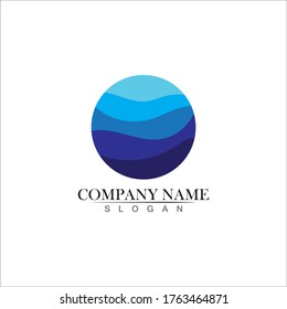 Isolated round shape logo. Blue color logotype. Flowing water image. Sea, ocean, river surface