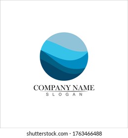 Isolated round shape logo. Blue color logotype. Flowing water image. Sea, ocean, river surface