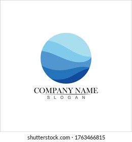 Isolated round shape logo. Blue color logotype. Flowing water image. Sea, ocean, river surface