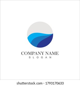 Isolated round shape logo. Blue color logotype. Flowing water image. Sea, ocean, river surface