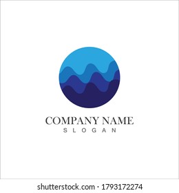 Isolated round shape logo. Blue color logotype. Flowing water image. Sea, ocean, river surface