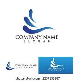 Isolated round shape logo. Blue color logotype. Flowing water image. Sea, ocean, river surface.