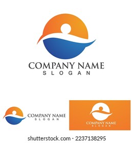 Logo de forma redonda aislada. Logotipo de color azul. Imagen de agua que fluye. Mar, océano, superficie del río.