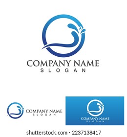 Das Logo in runder Form einzeln. Blauer Farblogotyp. Wasserbild fließen. Meer, Ozean, Flussoberfläche.
