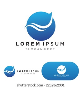 Isolated round shape logo. Blue color logotype. Flowing water image. Sea, ocean, river surface.