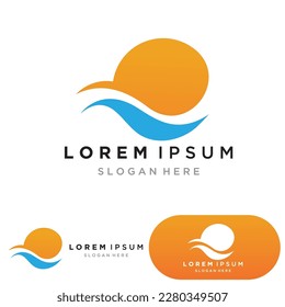 Isolated round shape logo. Blue color logotype. Flowing water image. Sea, ocean, river surface.