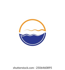 Isolated round shape logo. Blue color logotype. Flowing water image. Sea  ocean  river surface.