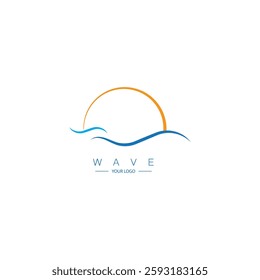Isolated round shape logo. Blue color logotype. Flowing water image. Sea, ocean, river surface.