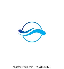 Isolated round shape logo. Blue color logotype. Flowing water image. Sea, ocean, river surface.