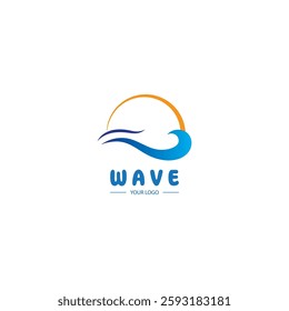 Isolated round shape logo. Blue color logotype. Flowing water image. Sea, ocean, river surface.