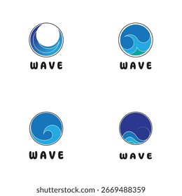 Logotipo de forma redonda aislada. Logotipo de color azul. Imagen de agua corriente. Mar, océano, superficie del río.