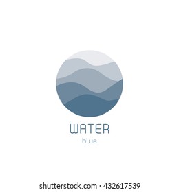 Isolated Round Shape Logo. Blue Color Logotype. Flowing Water Image. Sea, Ocean, River Surface. Fresh Drink Sign. Swimming Pool.