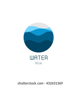 Isolated Round Shape Logo. Blue Color Logotype. Flowing Water Image. Sea, Ocean, River Surface.