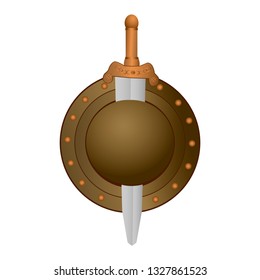 
Isolated round shield with sword on white background. Vector illustration of a shield with a sword
