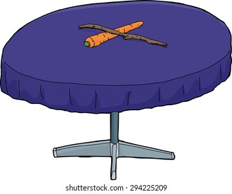 Isolated round table with carrot and stick on top