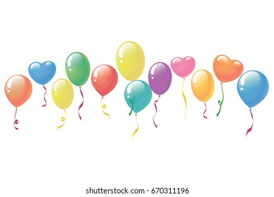 Isolated Row Of Balloons with Various Colors.Vector Illustration.