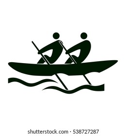 Isolated Rowing Icon. Black Figures Of Athlets On White Background. People In A Boat.