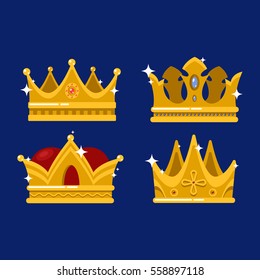 Isolated royal queen or king crown, pope tiara and antique princess or prince headdress. Monarchy heraldry diadem sign or game award design, jewelry and luxury, medieval theme