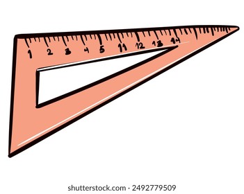 isolated ruler triangle in doodle style. equipment for poster sticker design print logo icon