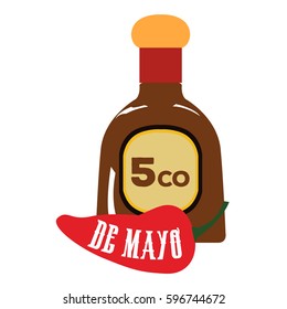 Isolated rum bottle and a pepper, Cinco de mayo vector illustration