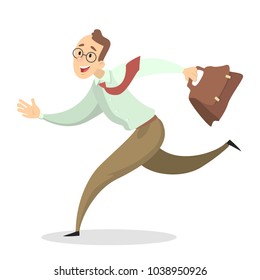Isolated running businessman. Man with briefcase on white.