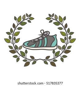 Isolated running shoes inside wreath design