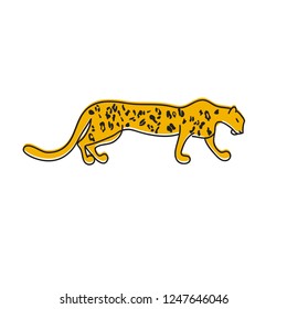 Isolated running spotted hand drawn stylized leopard, cheetah, cougar. Vector illustration