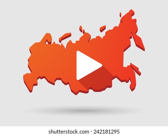 Isolated Russia map long shadow icon with a play sign