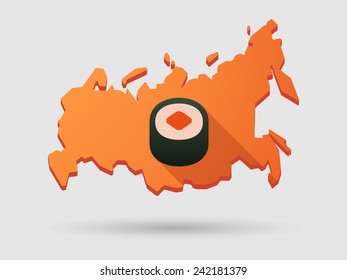 Isolated Russia map long shadow icon with a sushi