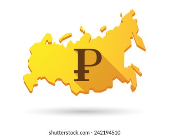 Isolated Russia map long shadow icon with a currency sign