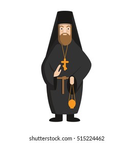 Isolated russian pope standing on white background. Concept of orthodox church.