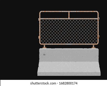 Isolated rusty barrier on black background

