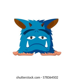 Isolated sad blue monster on a white background, Vector illustration