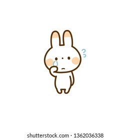Isolated Sad Bunny Pixel Flat Icon, Emoticon, Emoji Sticker