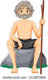 Isolated sad castaway man on white background illustration