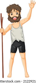 Isolated sad castaway man on white background illustration