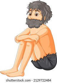 Isolated sad castaway man on white background illustration