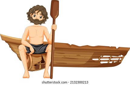 Isolated sad castaway man on a shipwrecked  illustration