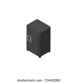 Isolated Safe Isometric. Strongbox Vector Element Can Be Used For Safe, Strongbox, Locked Design Concept.